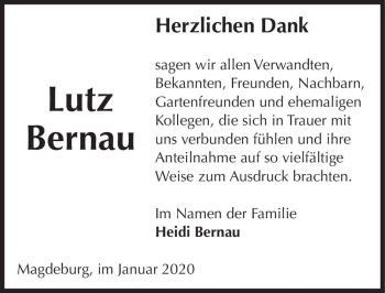 Traueranzeige von Lutz Bernau  von Magdeburger Volksstimme