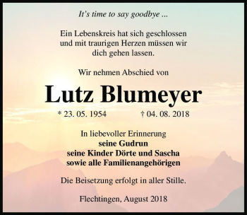 Traueranzeige von Lutz Blumeyer  von Magdeburger Volksstimme