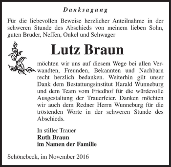 Traueranzeige von Lutz Braun  von Magdeburger Volksstimme