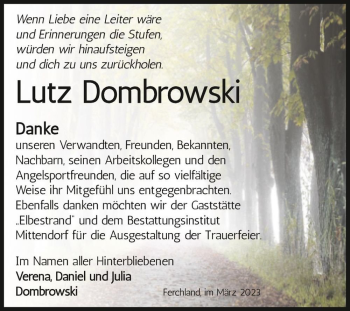 Traueranzeige von Lutz Dombrowski  von Magdeburger Volksstimme