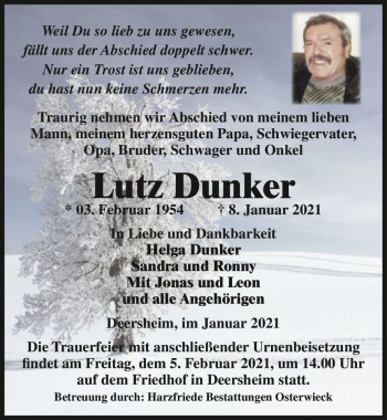 Traueranzeige von Lutz Dunker  von Magdeburger Volksstimme