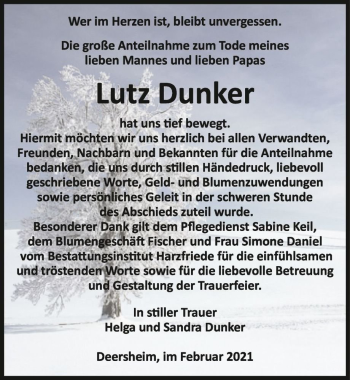 Traueranzeige von Lutz Dunker  von Magdeburger Volksstimme