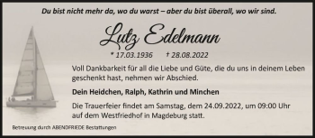 Traueranzeige von Lutz Edelmann  von Magdeburger Volksstimme