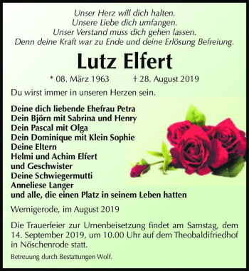 Traueranzeige von Lutz Elfert  von Magdeburger Volksstimme