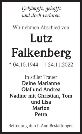 Traueranzeige von Lutz Falkenberg  von Magdeburger Volksstimme
