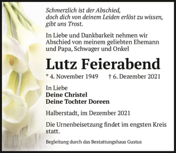 Traueranzeige von Lutz Feierabend  von Magdeburger Volksstimme