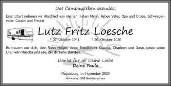 Traueranzeige von Lutz Fritz Loesche  von Magdeburger Volksstimme