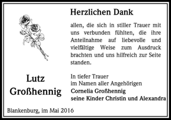 Traueranzeige von Lutz Großhennig  von Magdeburger Volksstimme