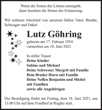 Traueranzeige von Lutz Göhring  von Magdeburger Volksstimme