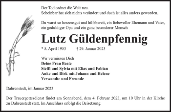 Traueranzeige von Lutz Güldenpfennig  von Magdeburger Volksstimme