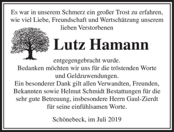 Traueranzeige von Lutz Hamann  von Magdeburger Volksstimme