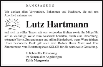 Traueranzeige von Lutz Hartmann  von Magdeburger Volksstimme