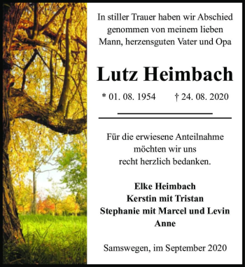 Traueranzeige von Lutz Heimbach  von Magdeburger Volksstimme