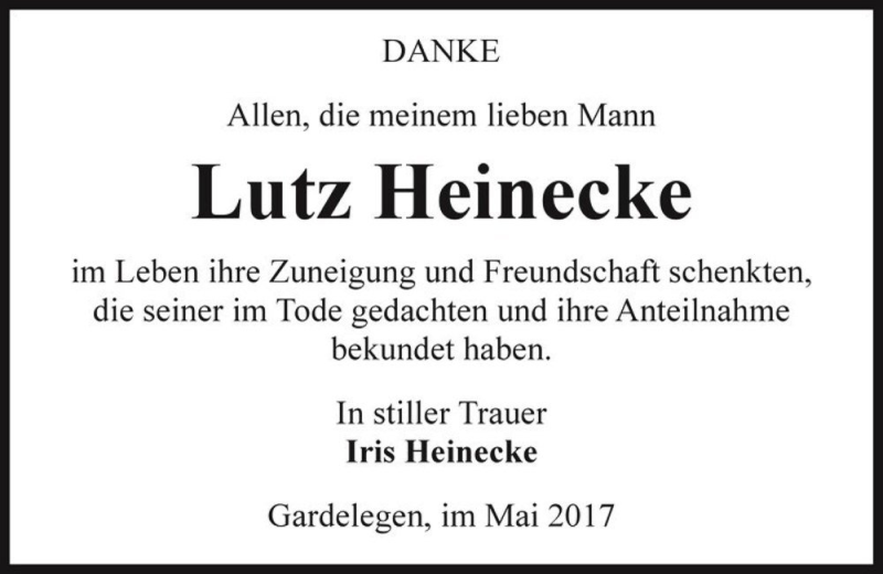  Traueranzeige für Lutz Heinecke  vom 12.05.2017 aus Magdeburger Volksstimme
