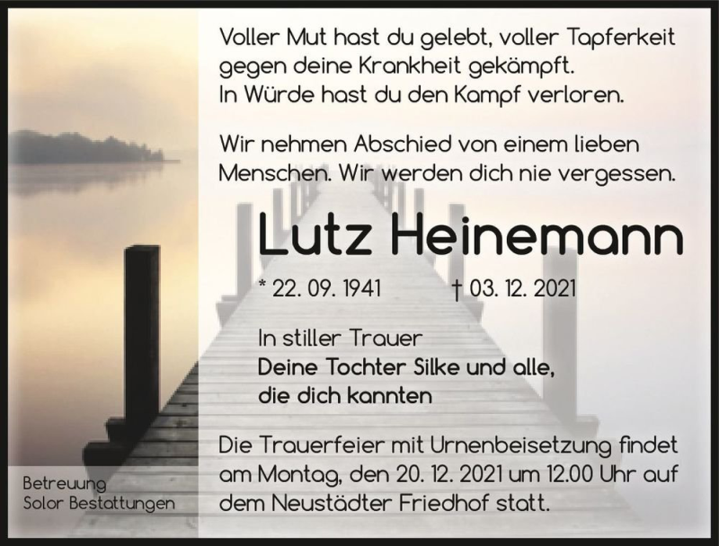  Traueranzeige für Lutz Heinemann  vom 11.12.2021 aus Magdeburger Volksstimme