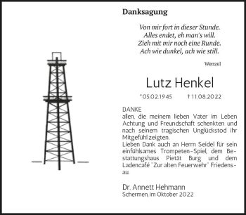 Traueranzeige von Lutz Henkel  von Magdeburger Volksstimme