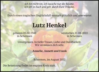 Traueranzeige von Lutz Henkel  von Magdeburger Volksstimme