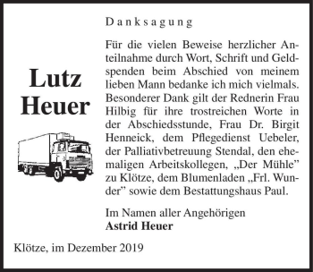 Traueranzeige von Lutz Heuer  von Magdeburger Volksstimme