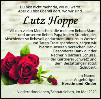 Traueranzeige von Lutz Hoppe  von Magdeburger Volksstimme