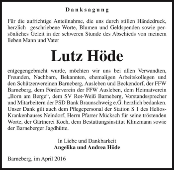 Traueranzeige von Lutz Höde  von Magdeburger Volksstimme