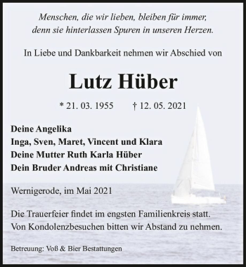 Traueranzeige von Lutz Hüber  von Magdeburger Volksstimme