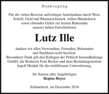 Traueranzeige von Lutz Ille  von Magdeburger Volksstimme