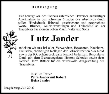 Traueranzeige von Lutz Jander  von Magdeburger Volksstimme