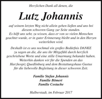 Traueranzeige von Lutz Johannis  von Magdeburger Volksstimme
