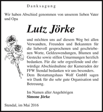 Traueranzeige von Lutz Jörke  von Magdeburger Volksstimme