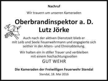 Traueranzeige von Lutz Jörke  von Magdeburger Volksstimme