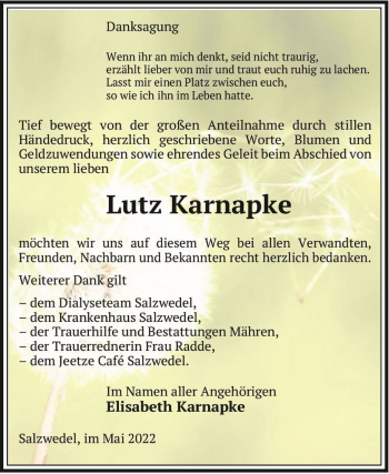Traueranzeige von Lutz Karnapke  von Magdeburger Volksstimme