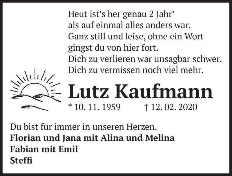  Traueranzeige für Lutz Kaufmann  vom 12.02.2022 aus Magdeburger Volksstimme