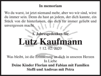 Traueranzeige von Lutz Kaufmann  von Magdeburger Volksstimme