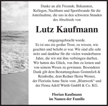Traueranzeige von Lutz Kaufmann  von Magdeburger Volksstimme