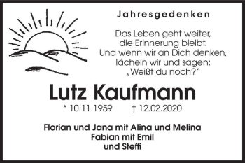 Traueranzeige von Lutz Kaufmann  von Magdeburger Volksstimme