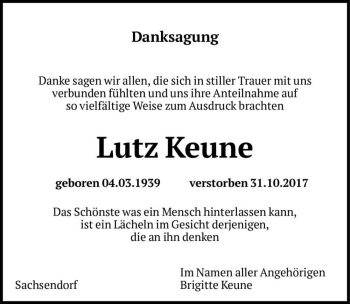 Traueranzeige von Lutz Keune  von Magdeburger Volksstimme