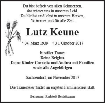 Traueranzeige von Lutz Keune  von Magdeburger Volksstimme