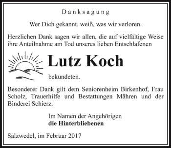 Traueranzeige von Lutz Koch  von Magdeburger Volksstimme