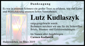 Traueranzeige von Lutz Kudlaszyk  von Magdeburger Volksstimme