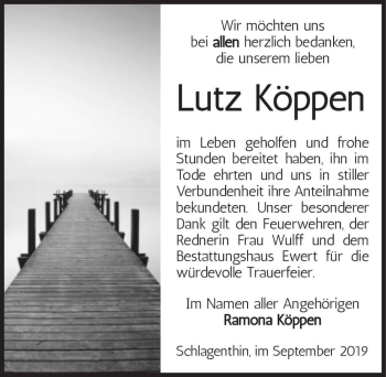 Traueranzeige von Lutz Köppen  von Magdeburger Volksstimme