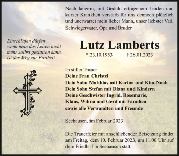 Traueranzeige von Lutz Lamberts  von Magdeburger Volksstimme