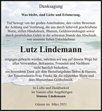 Traueranzeige von Lutz Lindemann  von Magdeburger Volksstimme