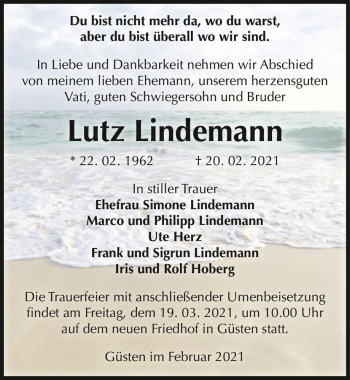 Traueranzeige von Lutz Lindemann  von Magdeburger Volksstimme