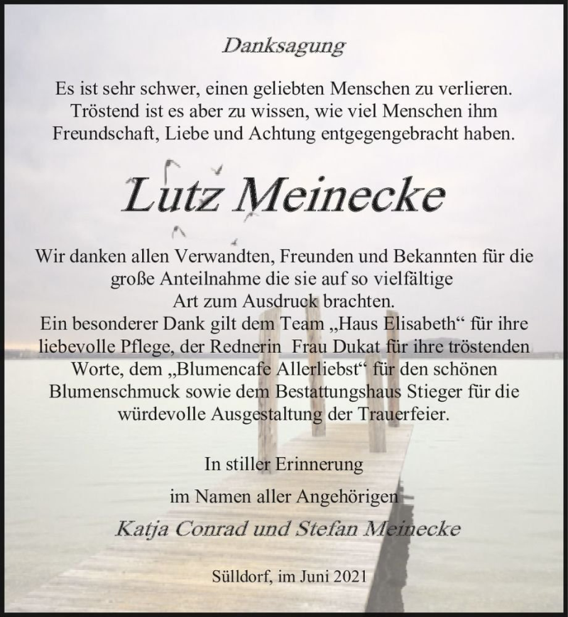  Traueranzeige für Lutz Meinecke  vom 19.06.2021 aus Magdeburger Volksstimme