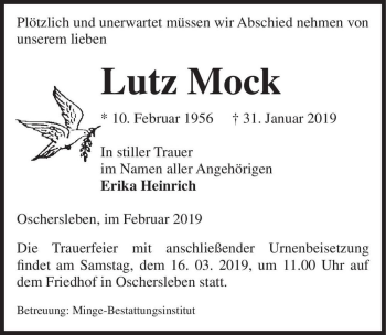 Traueranzeige von Lutz Mock  von Magdeburger Volksstimme