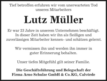 Traueranzeige von Lutz Müller  von Magdeburger Volksstimme
