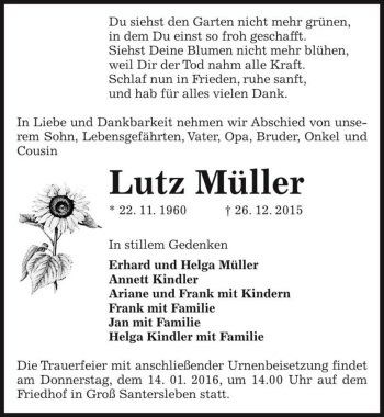 Traueranzeige von Lutz Müller  von Magdeburger Volksstimme