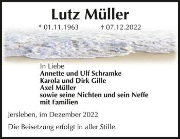 Traueranzeige von Lutz Müller  von Magdeburger Volksstimme