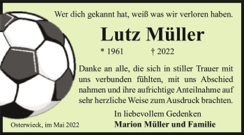 Traueranzeige von Lutz Müller  von Magdeburger Volksstimme