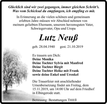 Traueranzeige von Lutz Neuß  von Magdeburger Volksstimme